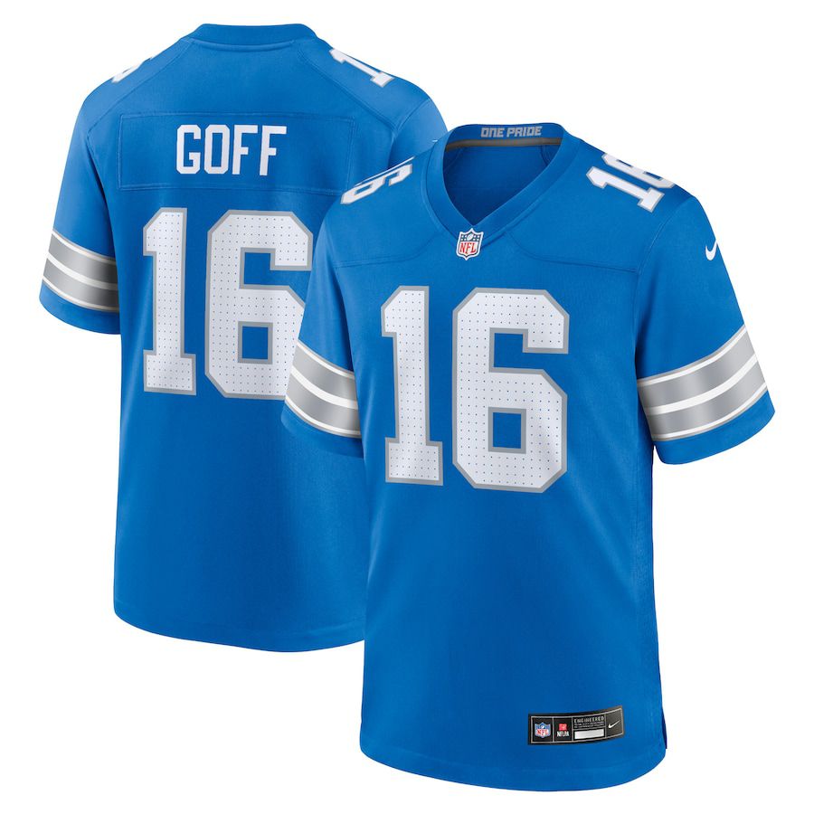 Men Detroit Lions 16 Jared Goff Nike Blue Game NFL Jersey